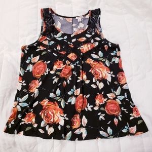 Xhilaration Black & Red Floral Rose Print Top